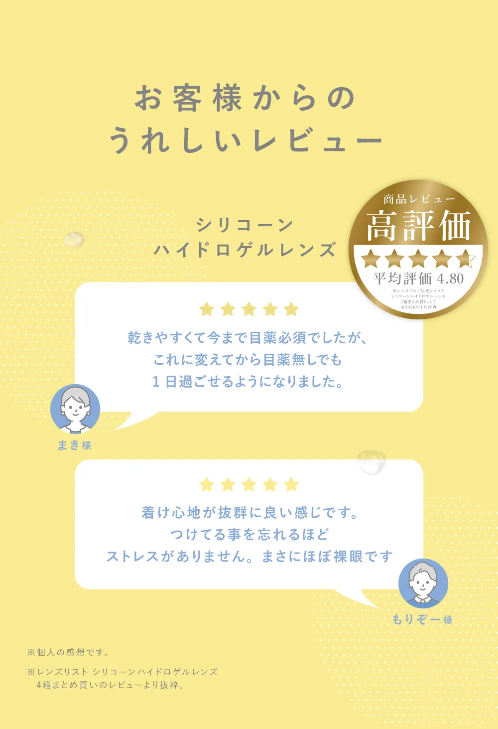 お客様からのうれしいレビュー シリコーン ハイドロゲルレンズ