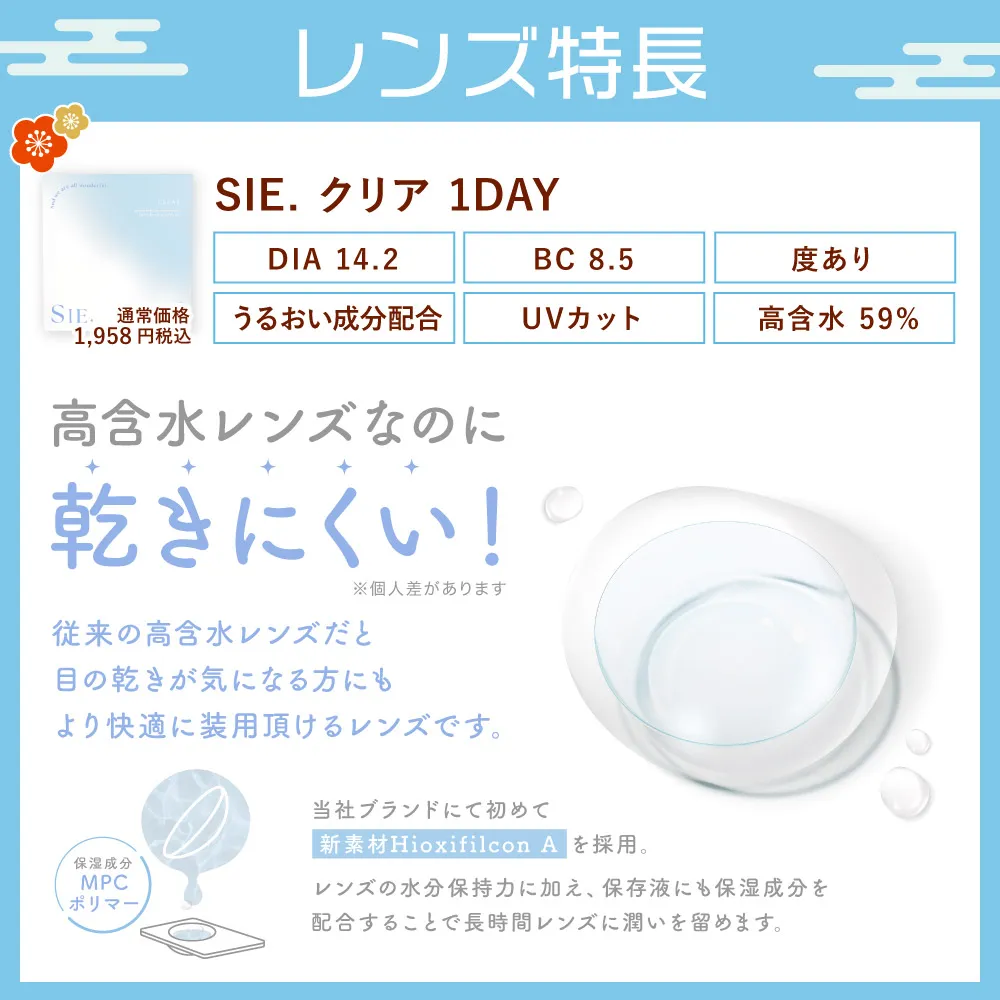 レンズ特長 SIE. クリア 1day