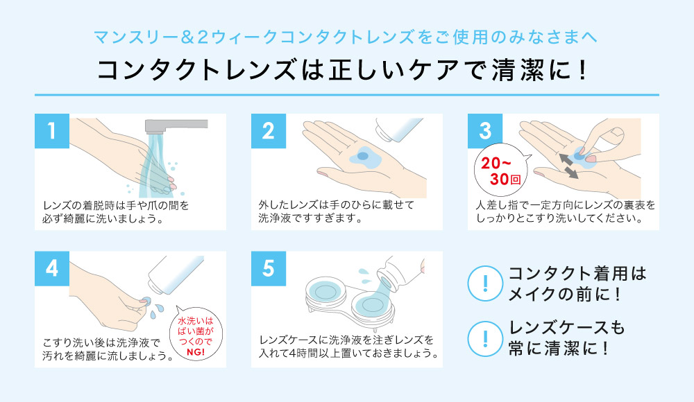 コンタクトレンズ着用時のケア方法手順