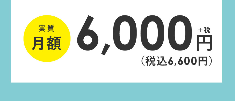実質月額（税込6,600円）＋税円6,000