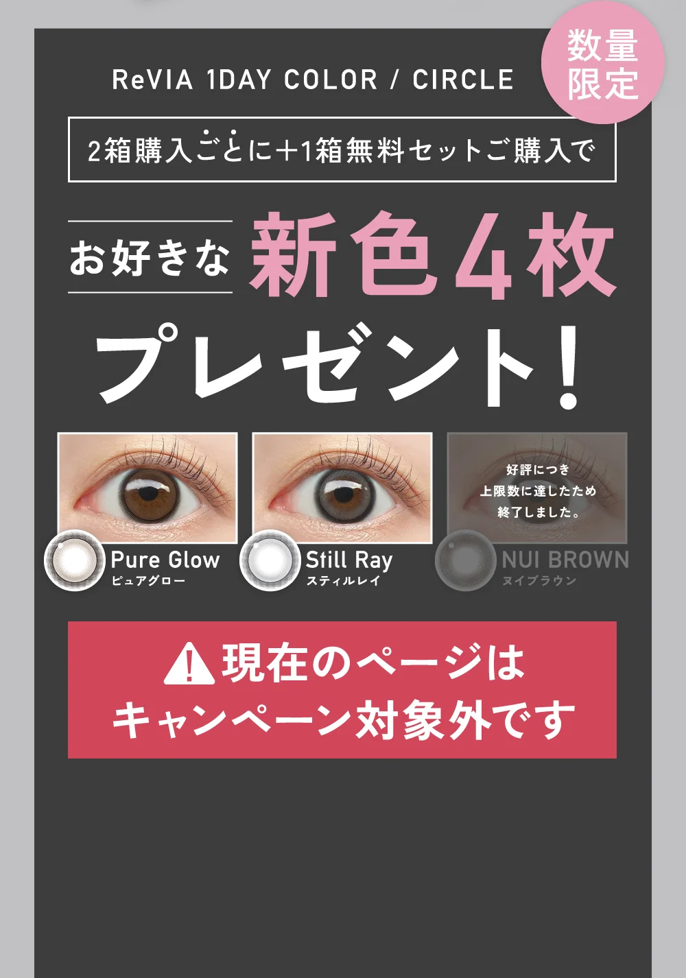 2箱購入ごとに1箱無料セットご購入でお好きな新色4枚プレゼント！ 現在のページはキャンペーン対象外です